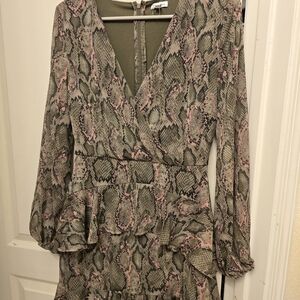 love, Fire Pink and Gray Long Sleeve Snake Print Dress